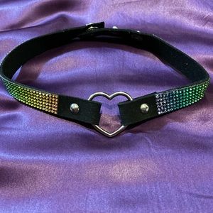 Rainbow Rhinestone Heart Choker